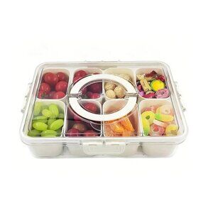 Divided Snack Serving Tray with Lid & Handle Large Food Storage Containers